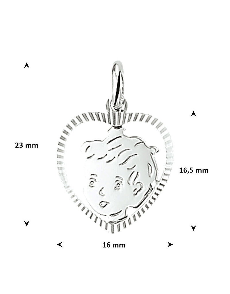 Zilveren kinderkopje - Jongen in rand - Hartje