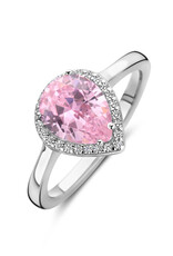 Zilveren ring - Gerhodineerd - Blanke en roze Zirkonia - Maat 17.75