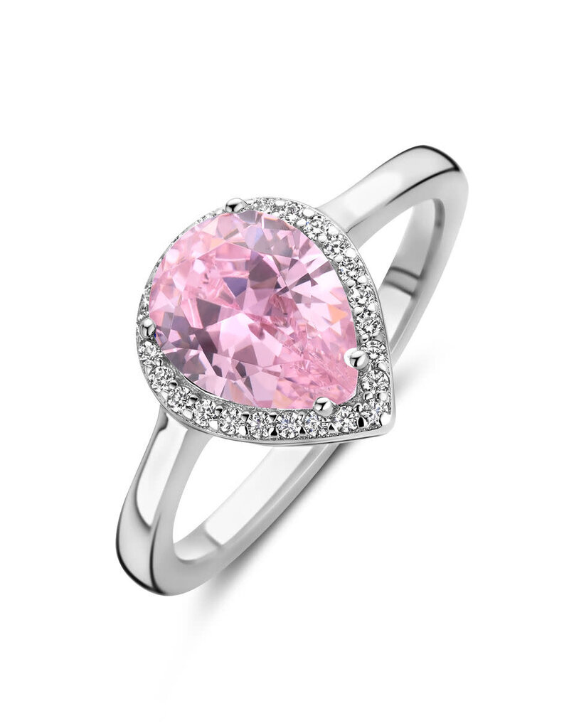 Zilveren ring - Gerhodineerd - Blanke en roze Zirkonia - Maat 17.75
