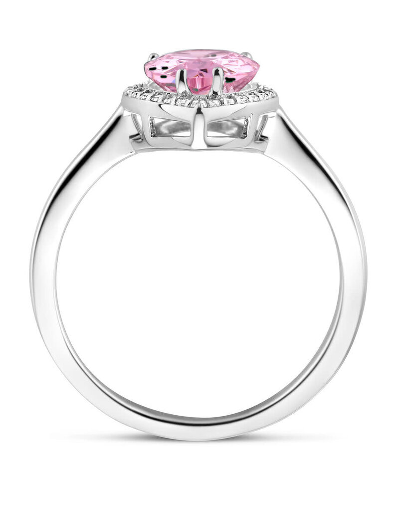 Zilveren ring - Gerhodineerd - Blanke en roze Zirkonia - Maat 17.75