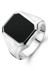 Zilveren zegelring - Gerhodineerd - Onyx - Maat 21