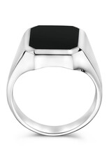 Zilveren zegelring - Gerhodineerd - Onyx - Maat 21