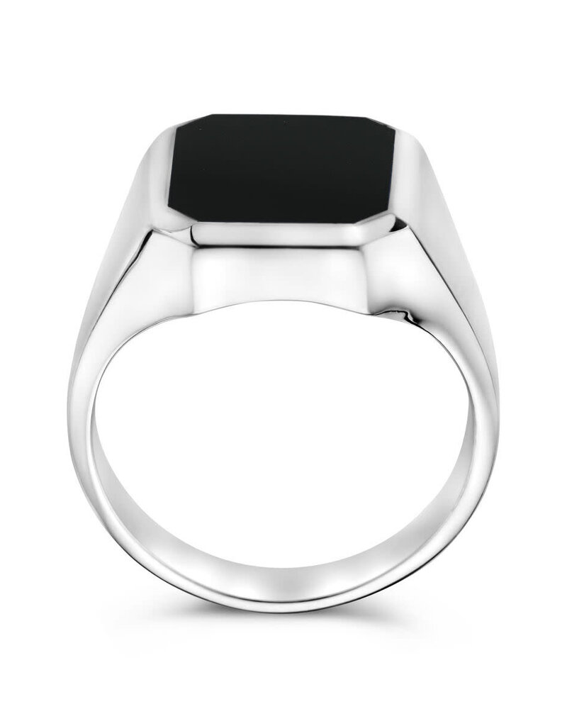 Zilveren zegelring - Gerhodineerd - Onyx - Maat 21