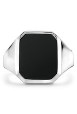 Zilveren zegelring - Gerhodineerd - Onyx - Maat 21