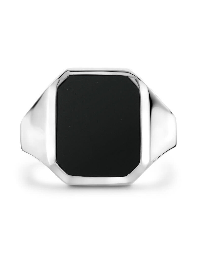 Zilveren zegelring - Gerhodineerd - Onyx - Maat 21