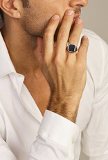 Zilveren zegelring - Gerhodineerd - Onyx - Maat 21