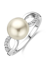 Zilveren damesring - Zirkonia - Zoetwaterparel - Maat 17.75