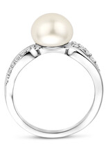 Zilveren damesring - Zirkonia - Zoetwaterparel - Maat 17.75