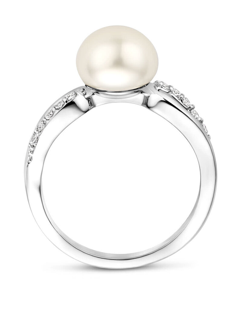 Zilveren damesring - Zirkonia - Zoetwaterparel - Maat 17.75