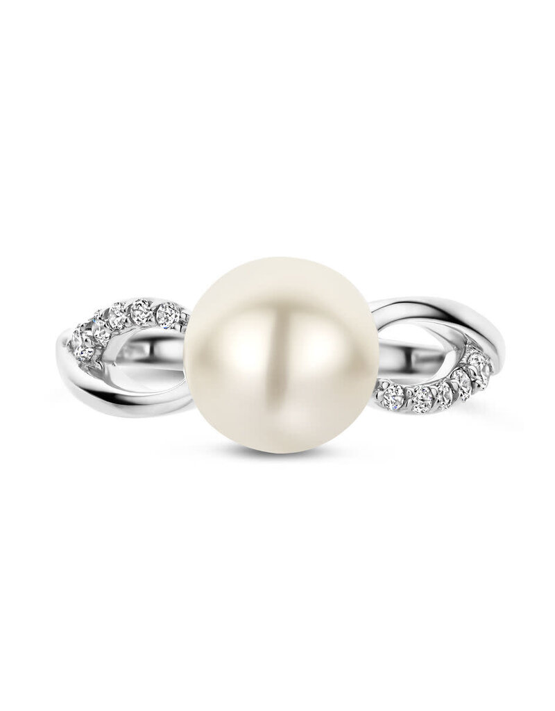 Zilveren damesring - Zirkonia - Zoetwaterparel - Maat 17.75