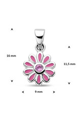 Zilveren hanger - Gerhodineerd - Emaille / Zirkonia - Bloemmetje