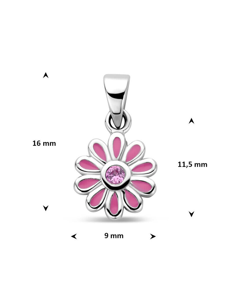 Zilveren hanger - Gerhodineerd - Emaille / Zirkonia - Bloemmetje