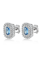 Zilveren oorknoppen - Gerhodineerd - Blanke en blauwe zirkonia