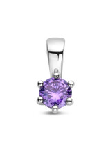 Zilveren hanger - Zirkonia -  Geboortesteen - 10 mm - Februari