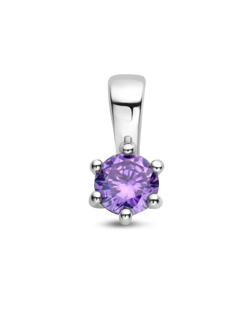 Zilveren hanger - Zirkonia -  Geboortesteen - 10 mm - Februari