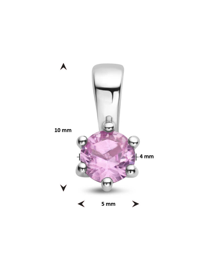 Zilveren hanger - Zirkonia -  Geboortesteen - 10 mm - Oktober