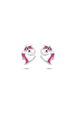 Zilveren oorknoppen - Gerhodineerd - Eenhoorn - Roze