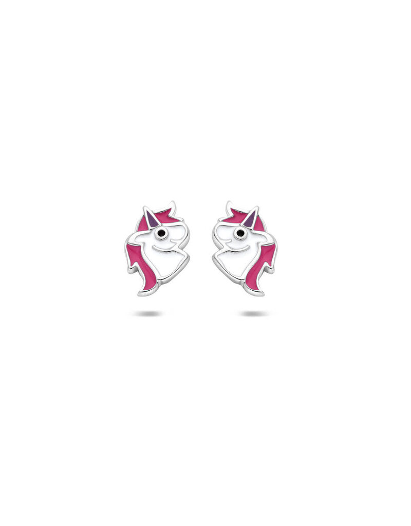Zilveren oorknoppen - Gerhodineerd - Eenhoorn - Roze