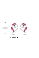 Zilveren oorknoppen - Gerhodineerd - Eenhoorn - Roze