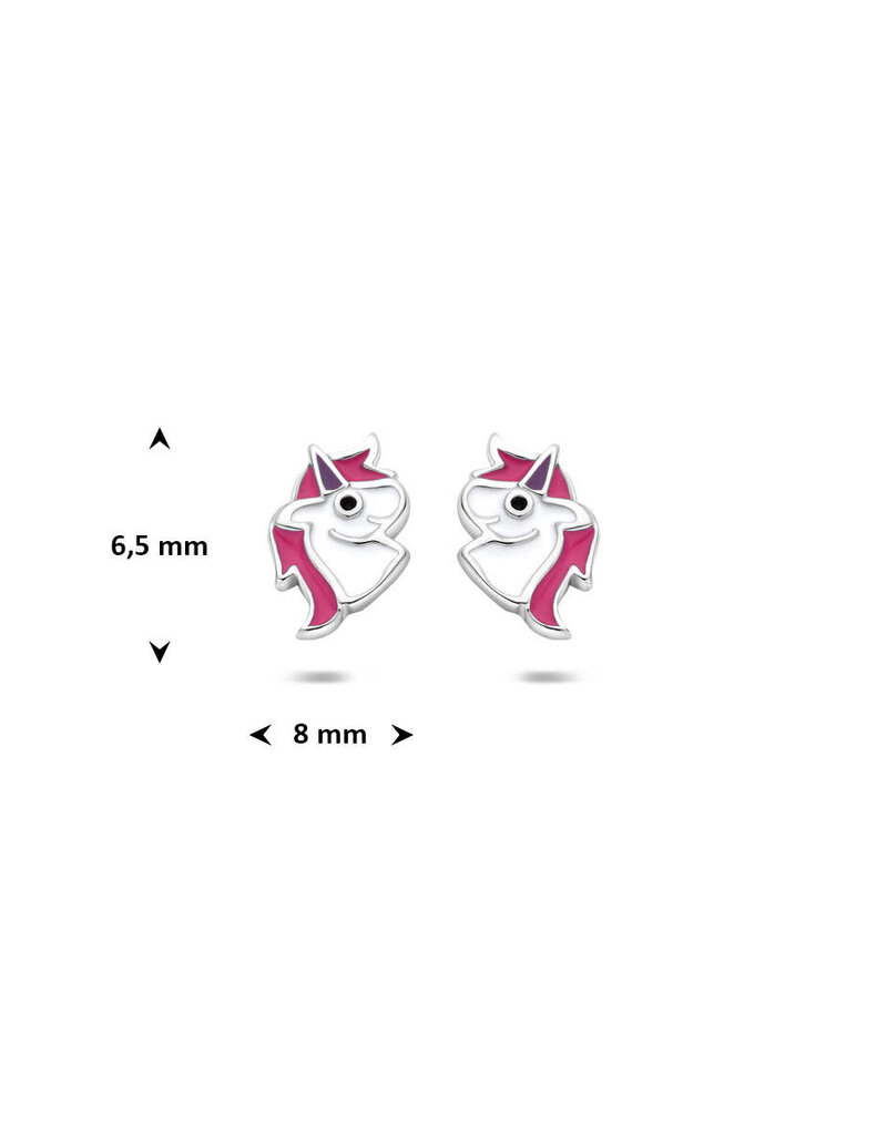 Zilveren oorknoppen - Gerhodineerd - Eenhoorn - Roze