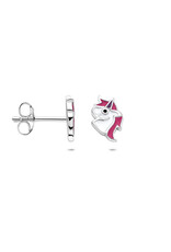 Zilveren oorknoppen - Gerhodineerd - Eenhoorn - Roze
