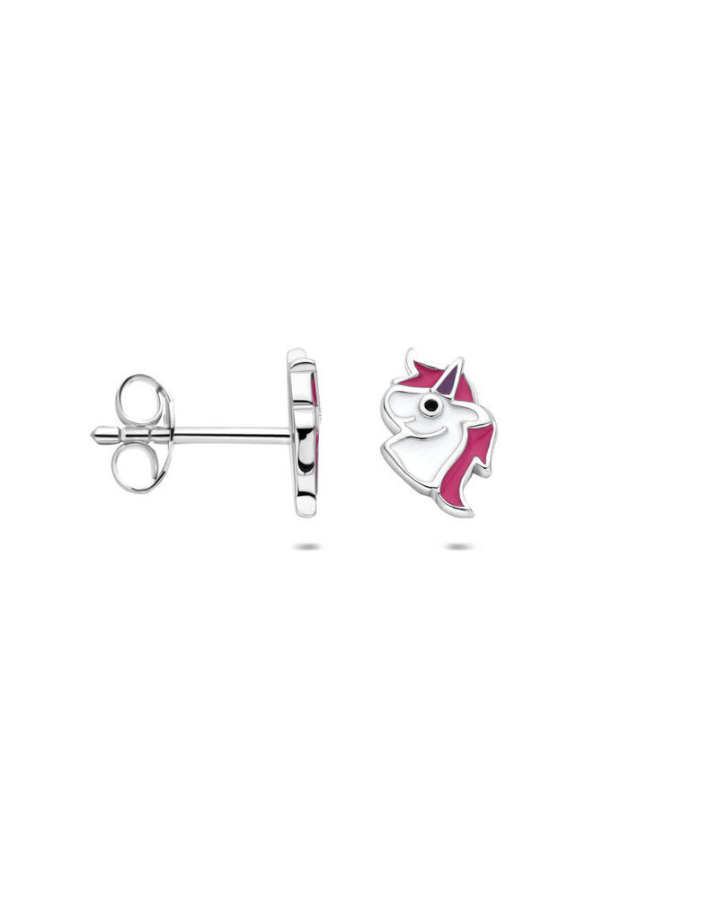 Zilveren oorknoppen - Gerhodineerd - Eenhoorn - Roze