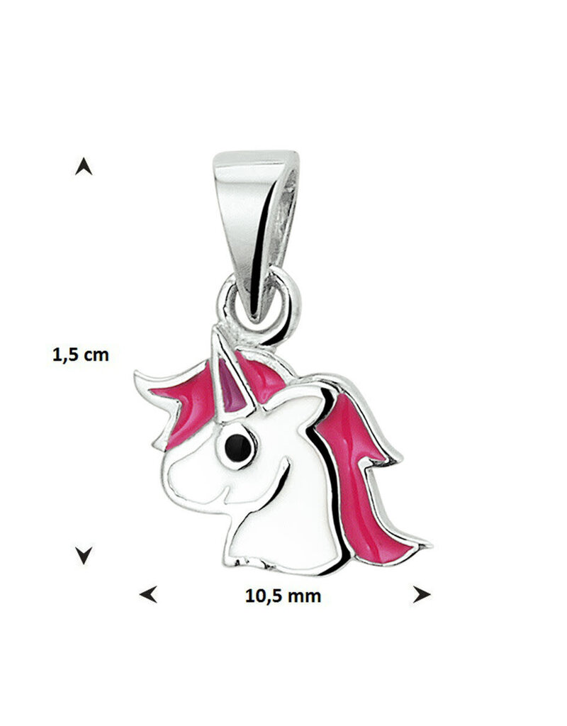Zilveren hanger - Gerhodineerd - Eenhoorn - Roze