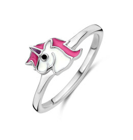 Zilveren kinderring - Gerhodineerd - Eenhoorn - Roze - Maat 13.5