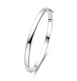 Zilveren bangle - Gerhodineerd - Bolle buis - Scharnier - 5 mm - 60 mm