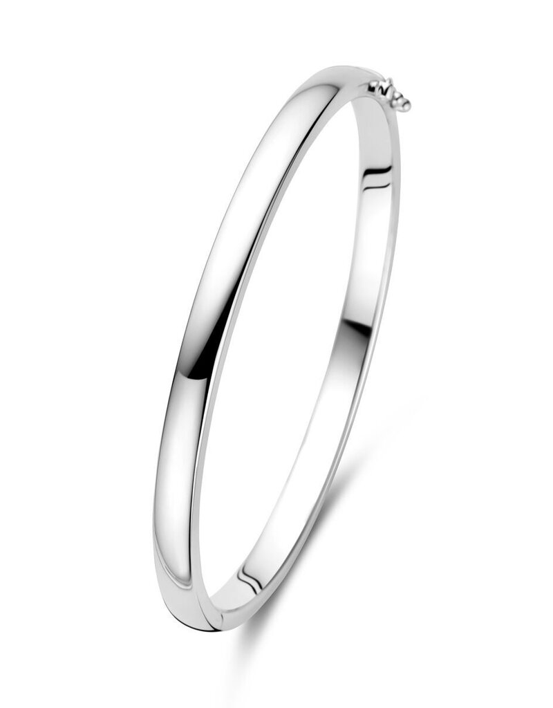 Zilveren bangle - Gerhodineerd - Bolle buis - Scharnier - 5 mm - 60 mm