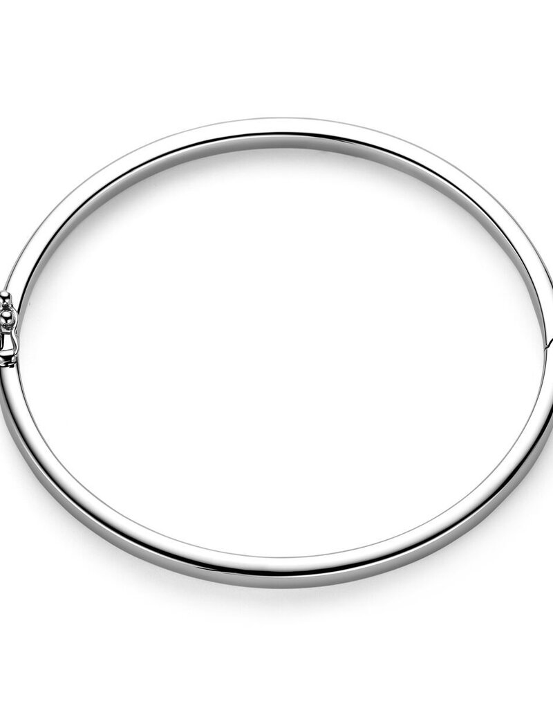 Zilveren bangle - Gerhodineerd - Bolle buis - Scharnier - 5 mm - 60 mm
