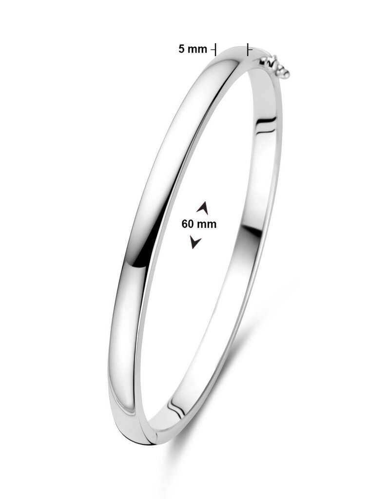 Zilveren bangle - Gerhodineerd - Bolle buis - Scharnier - 5 mm - 60 mm