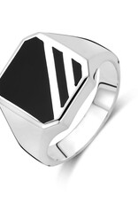 Zilveren zegelring - gerhodineerd - Massief - Onyx - Maat 21