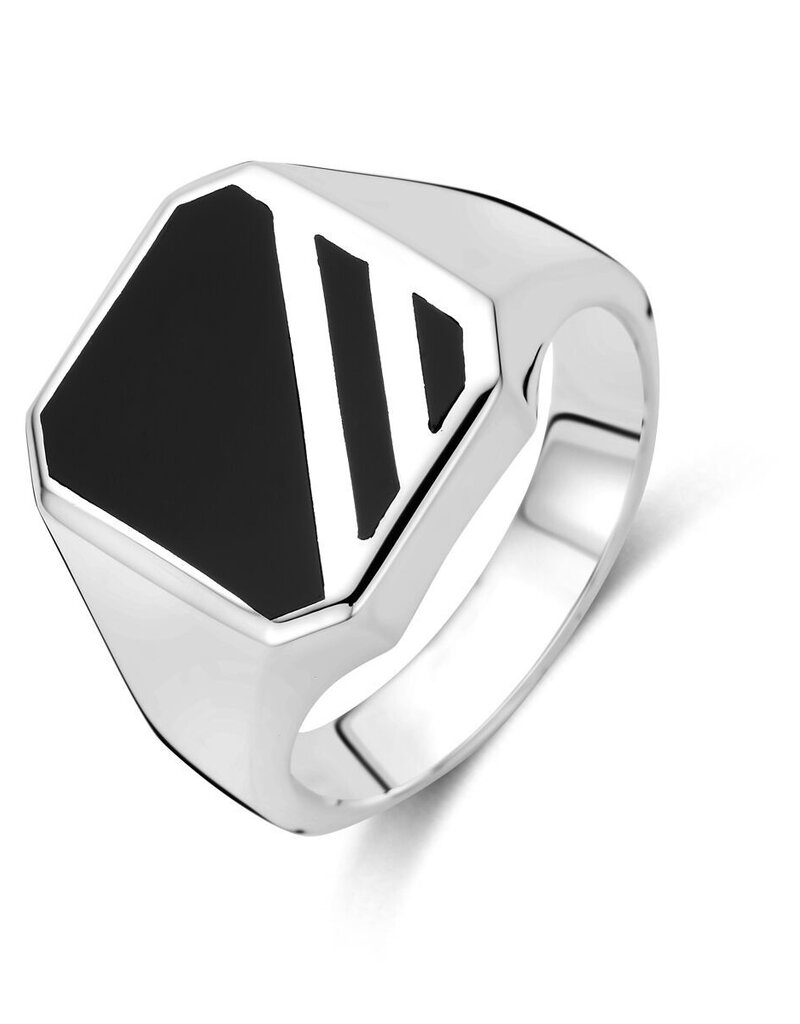 Zilveren zegelring - gerhodineerd - Massief - Onyx - Maat 21