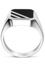 Zilveren zegelring - gerhodineerd - Massief - Onyx - Maat 21
