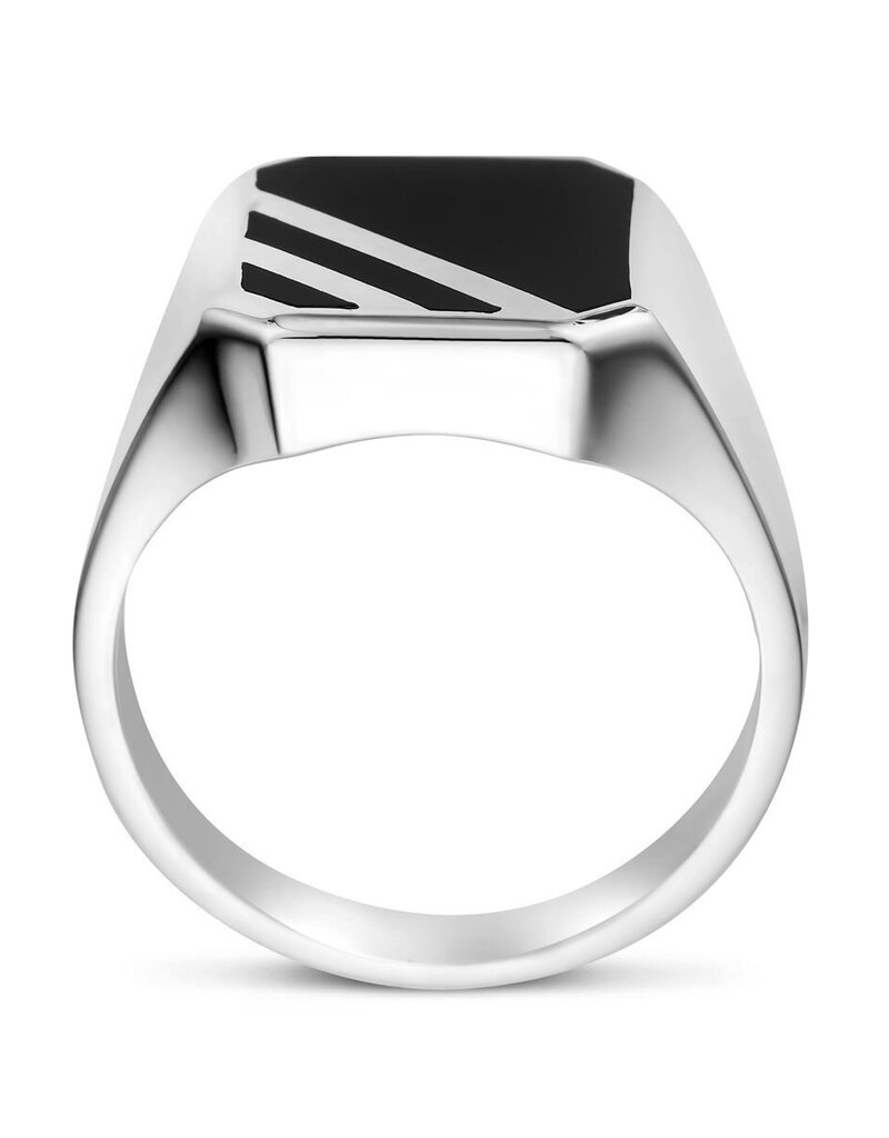 Zilveren zegelring - gerhodineerd - Massief - Onyx - Maat 21