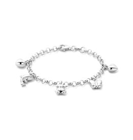 Zilveren bedelarmband - Gerhodineerd - Hartje, Vlinder, Beertje - Dolfijn, Hartje