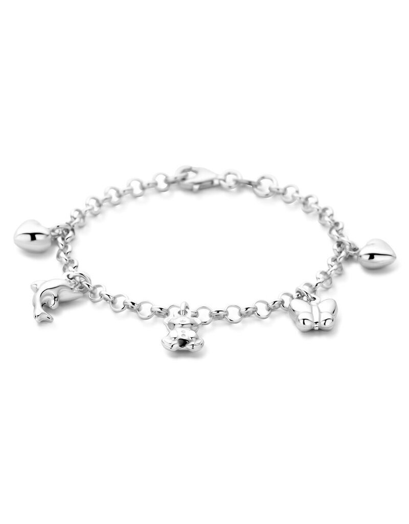 Zilveren bedelarmband - Gerhodineerd - Hartje, Vlinder, Beertje - Dolfijn, Hartje