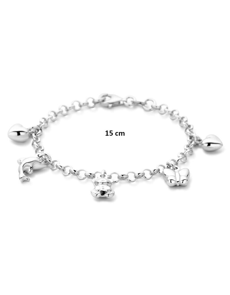 Zilveren bedelarmband - Gerhodineerd - Hartje, Vlinder, Beertje - Dolfijn, Hartje
