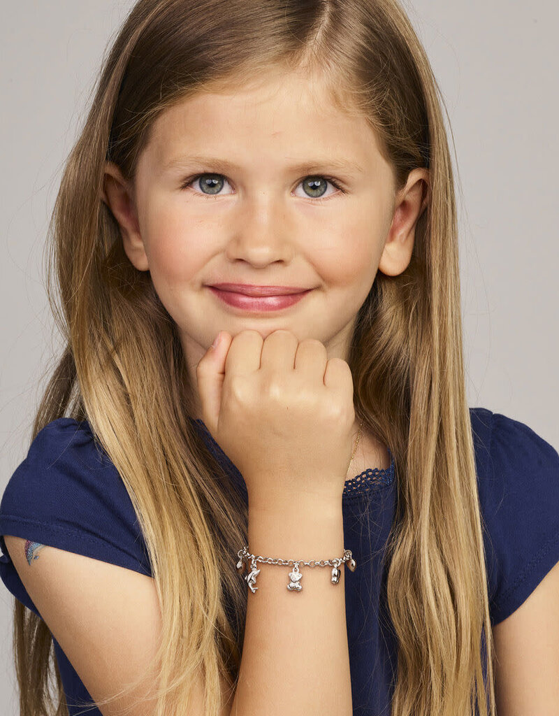 Zilveren bedelarmband - Gerhodineerd - Hartje, Vlinder, Beertje - Dolfijn, Hartje