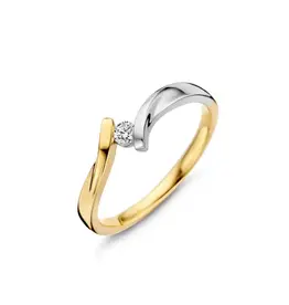 Bernstein Gouden bicolor ring - 14 karaats - Briljant - Maat 17.5