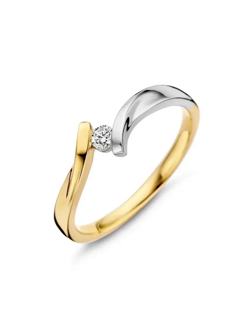 Bernstein Gouden bicolor ring - 14 karaats - Briljant - 0.06 crt - Maat 17.5