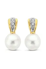 Bernstein Gouden oorknoppen - 14 karaats - Bicolor - Briljant - SI2 - 0.020 crt - Parel