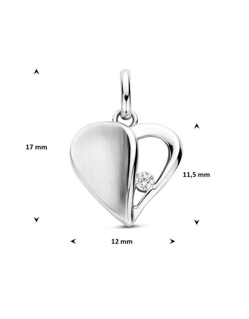 Zilveren hanger - Gerhodineerd - Hartje - Mat/glanzend - Zirkonia