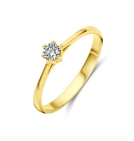 Gouden solitair ring - 14 karaats - Zirkonia - Maat 17.75