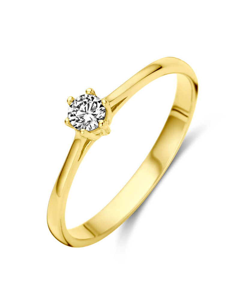 Gouden solitair ring - 14 karaats - Zirkonia - Maat 17.75