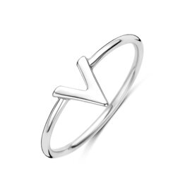 Zilveren ring - Gerhodineerd - V vorm - Maat 17.25