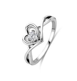 Rosa di Luca Italy Zilveren ring - Gerhodineerd - Zirkonia - Hartje - Maat 56