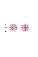 Zilveren oorknoppen - Gerhodineerd - Roze bloem - Roze Zirkonia