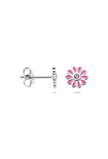 Zilveren oorknoppen - Gerhodineerd - Roze bloem - Roze Zirkonia
